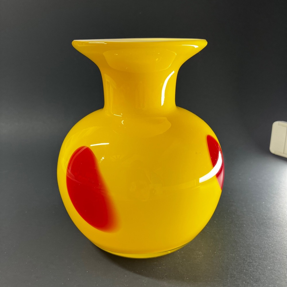 Modern Murano Style Sommerso Art Glass Vase - Yellow & Red Cased Glass 6"